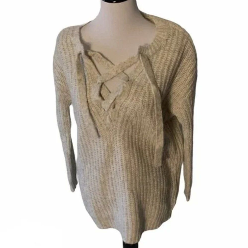aerie Oversized Wool Blend Lace up Sweater size S